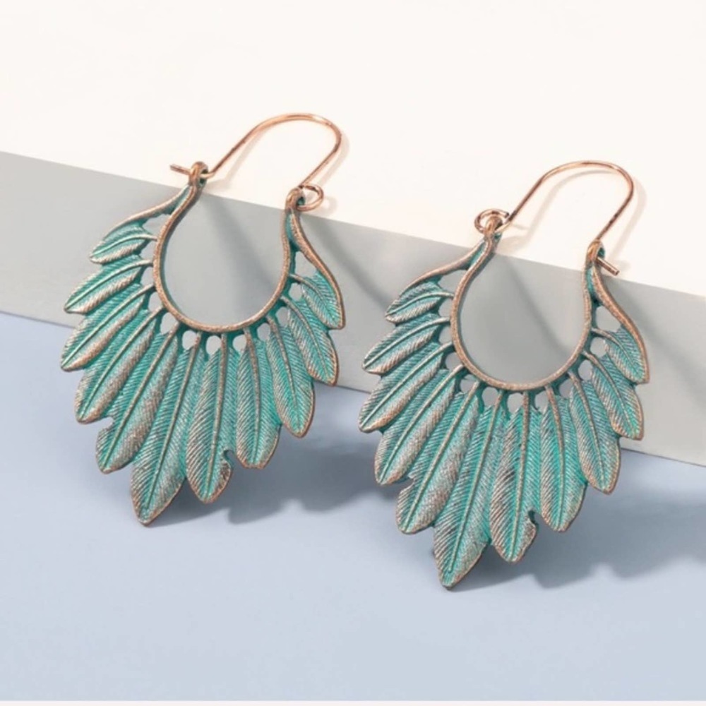 Boho Festival Turquoise Feather Earrings B0040 - Picture 11 of 13